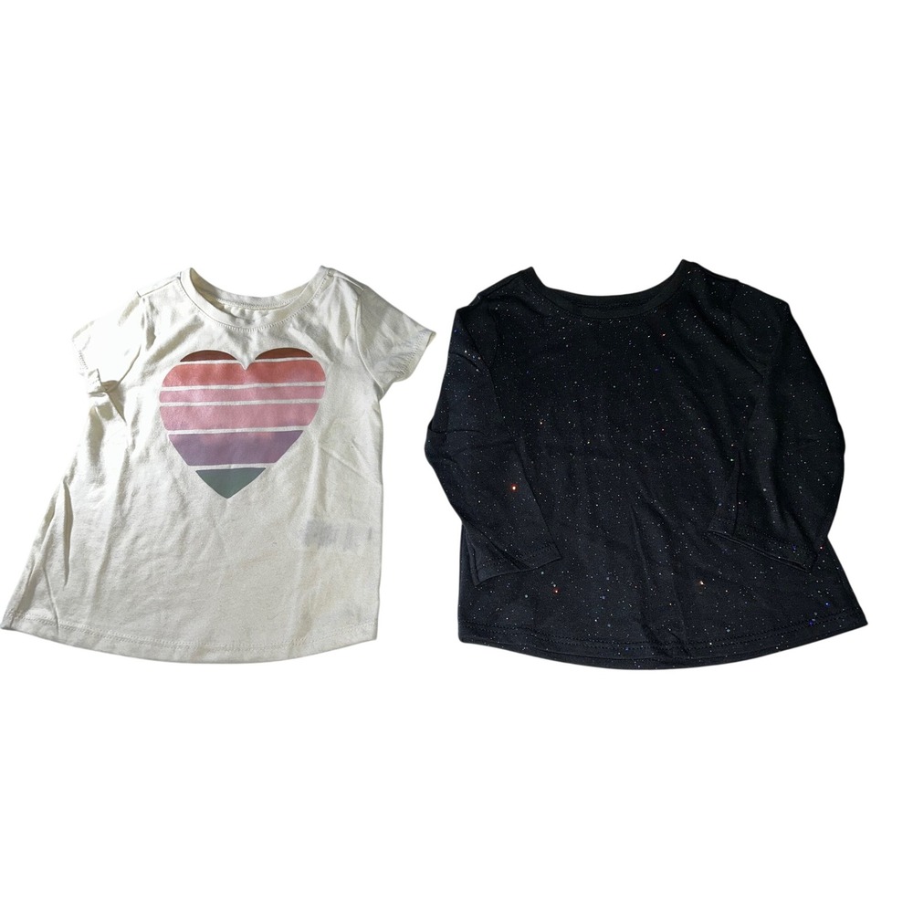 Garanimals Girls 12 Months Tops Set‎ of 2 Heart Graphic Glitter Black Cream